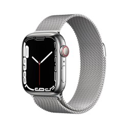 Apple Watch 7 GPS Zellulär 41mm Silber Stahl Case Silber Milanese Schleife