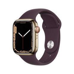 Apple Watch 7 GPS Zellulär 41mm Gold Stahl Case Dark Cherry Sport Regular