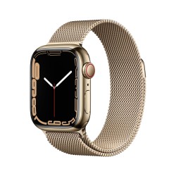 Apple Watch 7 GPS Zellulär 41mm Gold Stahl Case Gold Milanese Schleife