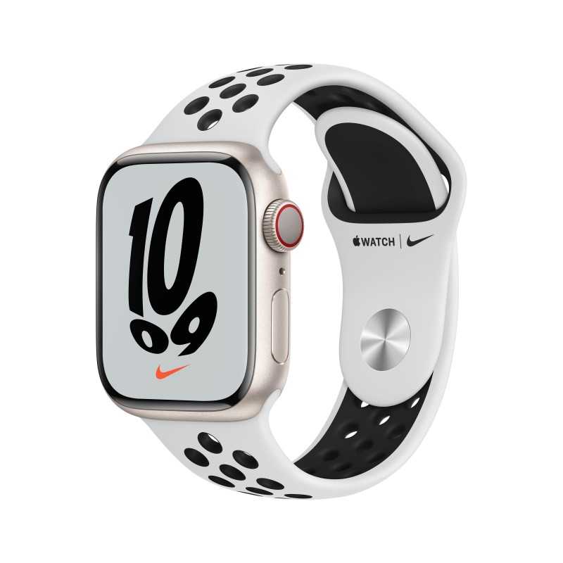 Apple Watch Nike 7 GPS Zellulär 41mm Starlight AluMinium Case Pure PlatinumSchwarz B RegularMKJ33TY/A