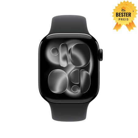 🚨 Black Friday Apple Watch Series 11 (GPS + Cellular) 42 mm Gehäuse Aluminium Diamantschwarz Sportarmband Schwarz S/M 