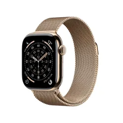 Apple Watch Series 11 (GPS + Cellular), 42 mm, Gehäuse Edelstahl Gold, Milanaise-Armband Gold (Einheitsgröße)