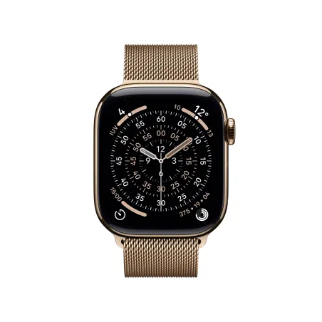 Apple Watch Series 11 (GPS + Cellular), 42 mm, Gehäuse Edelstahl Gold, Milanaise-Armband Gold (Einheitsgröße)