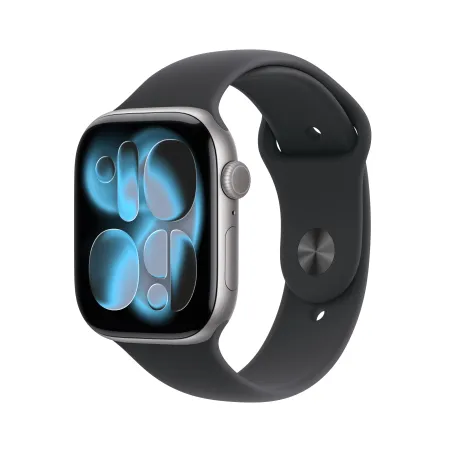 Apple Watch Series 11 (GPS + Cellular), 46 mm, Gehäuse Aluminium Space Grau, Sportarmband Schwarz (S M)